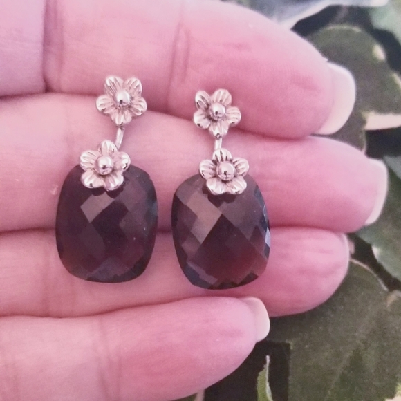 Sterling Silver Faceted Smokey Quartz Earrings - Picture 4 of 6